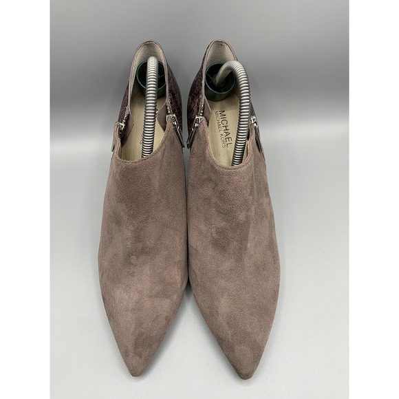 MICHAEL KORS CLARA Dark Dune Suede Snake Print Heel Ankle Booties Women's Sz 9.5 - Picture 7 of 13